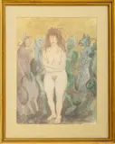 Woman Surrounded by Monsters by Raphael Soyer, Mixed Media on Paper, sold Apr 2025