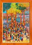 Village Market Scene by Etienne Chavannes, Acrylic on Board, sold Apr 2025