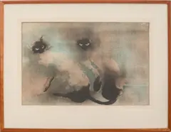 Siamese Cats by Kaiko Moti, 1963, Aquatint in Colors, sold Apr 2025
