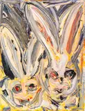 Early Double Bunnies by Hunt Slonem, 1989, Oil on Canvas, sold Apr 2025