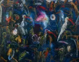 Hornbills by Hunt Slonem, 1995, Oil on Canvas, sold Apr 2025