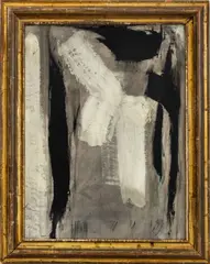 Abstract Composition in Gray by Graham Harmon, 1970, Oil on Masonite, sold Apr 2025