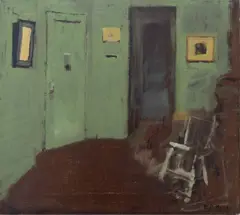 Abstracted Interior Scene in Green by Robert O'Meara, Oil on Canvas, sold Apr 2025