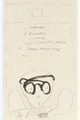 Sans titre (Le lecteur), 31 février 1989 by Pierre Alechinsky, Encre de Chine et crayon sur page de livre, sold Apr 2025