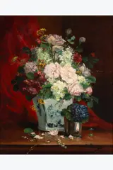 Nature morte au bouquet by Simon Bussy, Huile sur toile, sold Jul 2025