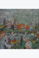 La Seine à Longchamps by Ivan Puni, Huile sur carton, sold Jul 2025