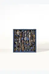 Refuge pour le rêve by Yolande Fièvre, 1968, Technique mixte, assemblage de bois flottants peints et pierre dans un emboîtage, sold Oct 2025
