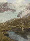 Weidende Schafe unterhalb des Segnasgletschers, 1901 by Alexander Leo Soldenhoff, oil on canvas, sold Jun 2016