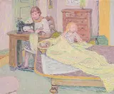 Näherin mit Kind by Eduard Gubler, oil on canvas, offered Jun 2016