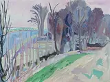 Limmatlandschaft mif Klosterweg und Schleuse", 1940 by Max Gubler, oil on canvas, sold Jun 2016