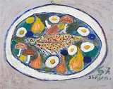 Fischplatte, 1967 by Walter Arnold Steffen, oil on canvas, offered Jun 2016