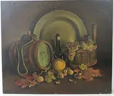 Stillleben mit kleinem Weinfass und Trauben, 1955 by Charles Menge, oil on board, sold Jun 2016