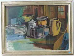 Stillleben mit Krügen und Schüsseln, 1950 by Adolf Weber, oil on canvas, offered Jun 2016