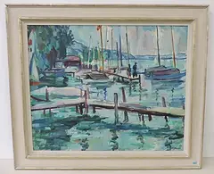 Hafen am Zürichsee, 1966 by Adolf Weber, oil on canvas, sold Jun 2016