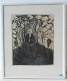 Zwei Figuren im Wald by Helen Dahm, woodcut, offered Jun 2016
