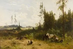 Holzfäller bei der Rast by Julius Noerr, 1886, oil on canvas, sold Mar 2016