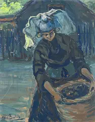 Marktfrau einen grossen Korb Muscheln tragend by Hans von Bartels, oil, offered Mar 2016