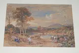 Hügelige Landschaft mit Burgruine und Personenstaffage by England, Mitte 19.Jh., watercolor, sold Mar 2016