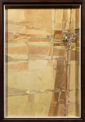 Untitled (Town from Above) by Tom Holland, 1973, mixed media on canvas, sold Dec 2023