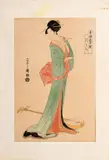 Woman with Shamisen by Hosoda Eishi, 1830, Woodblock Print in Colors, sold Apr 2025