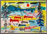 Surrealist Farm Scene by Nahum Tschacbasov, 1965, Watercolor and Ink on Paper, sold Apr 2025