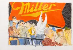 Sports Fans by Michael Paraskevas, Mixed Media on Paper, sold Apr 2025