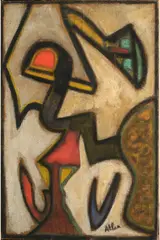 Sans titre, (Composition) by Jean-Michel Atlan, 1954-1955, Huile sur toile de jute, sold Sep 2026