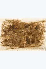 Prairie volée by Jean Messagier, 1968, Technique mixte, pailles, feuilles et résine collés sur papier dans un emboitage, sold Sep 2026