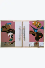 Haut lieu axe, cravache-parole by Hervé Télémaque, 1978, Collage de papier et bois sur carton, sold Sep 2026