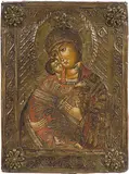 Russisch, um 1800 by Gottesmutter von Wladimir mit Basma, tempera, sold Mar 2016