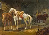 Dragonerpferde im Stall by Conrad Gessner, oil on canvas, sold Mar 2016