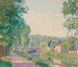 Frühlingstag an einem Kanal in Frankreich, 1907 by Carl Montag, oil on canvas, sold Mar 2016