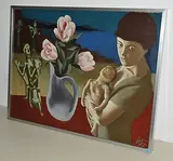 Begegnung der Mütter", 1969 by Willy Fries, oil on board, sold Mar 2016