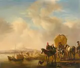 zugeschrieben Bauern beim Heuen am Wasser by Jozef Jodocus Moerenhout, oil on panel, offered Dec 2015