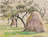 Landschaft mit Heuhaufen by Paul-Émile Pissarro, watercolor, offered Dec 2015