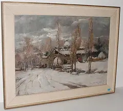 Winterlandschaft mit Bauernhof by Romolo Leone, oil on canvas, offered Dec 2015