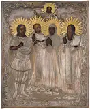 Russisch, um 1800 by Heiligenikone mit Oklad, tempera, offered Dec 2015