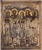 Russisch, 19.Jh., mit Ergänzung by Heiligenikone mit Silberoklad, tempera, sold Dec 2015