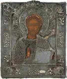 Russisch, 1.Hälfte 19.Jh by Christus Pantokrator mit Silberoklad, tempera, offered Dec 2015