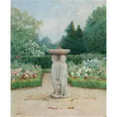Fountain and Rose Garden by Paul Sawyier, oil on board, sold Jan 2024