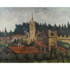 Town View by Maurice Ménardeau, oil on board, sold Jan 2024
