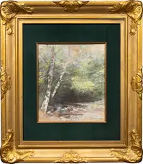 Birch by a Stream (Utah) by James Taylor Harwood, 1909, watercolor, sold Jan 2024