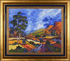 Cape Landscape with Trees and Mountains by Cornelius Bosch, oil on canvas, sold Mar 2026