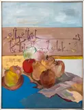 Still Life with Kufic Script by John Funt, 1973, Oil on Canvas, sold Apr 2025
