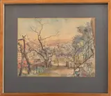 Winter Cityscape Scene by Kurt Zinger, Watercolor and Ink on Paper, sold Apr 2025