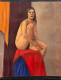 Seated Nude Woman by Penny Purpura, Oil on Paper mounted on Canvas, sold Apr 2025