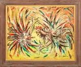 Fighting Roosters by S.P. Hector, Oil on Board, sold Apr 2025