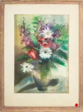 Still Life Scene with Daises by Irene Aunio-Sassto, Watercolor on Paper, sold Apr 2025