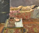 Reclining nude Oil on canvas Signed lower right 51 x 61cm (20 x 24 in.) λ Indicates that this lot may be subject to Droit de Suite royalty charges by Ken Howard, Oil on canvas, offered Jul 2019