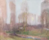 Riverscape Oil on canvas Signed lower right 92 x 112.5cm (36 x 44¼ in.) λ Indicates that this lot may be subject to Droit de Suite royalty charges by Robert Macaulay Stevenson, Oil on canvas, sold Jul 2019